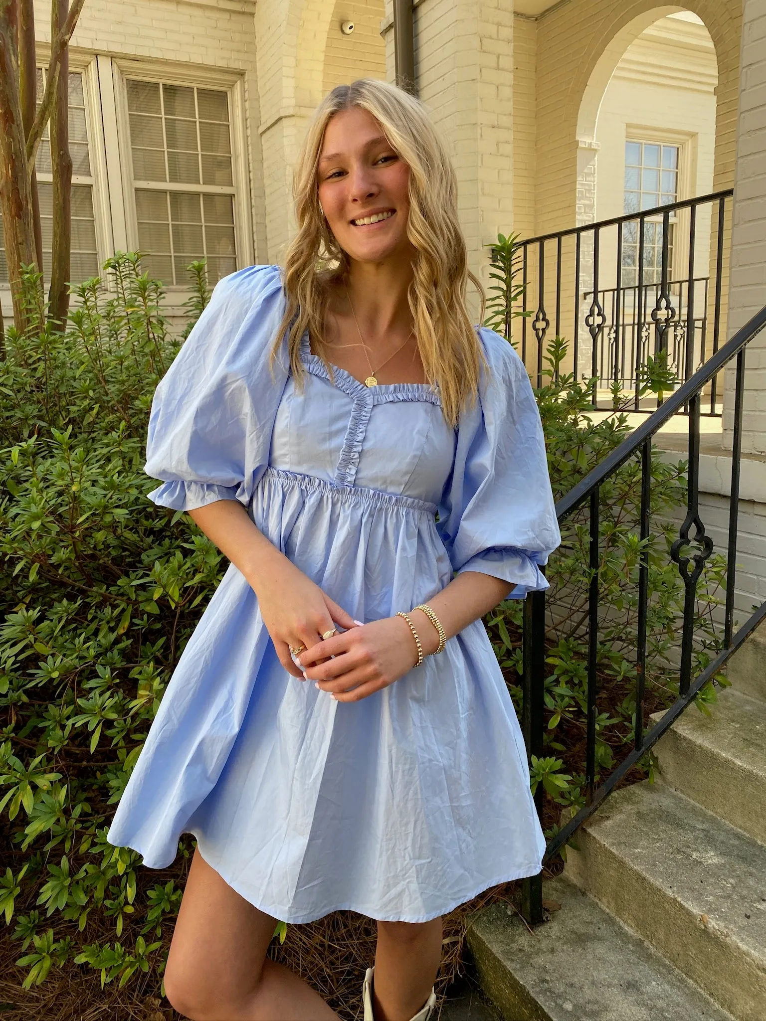 BABY BLUE PUFF SLEEVE MINI DRESS