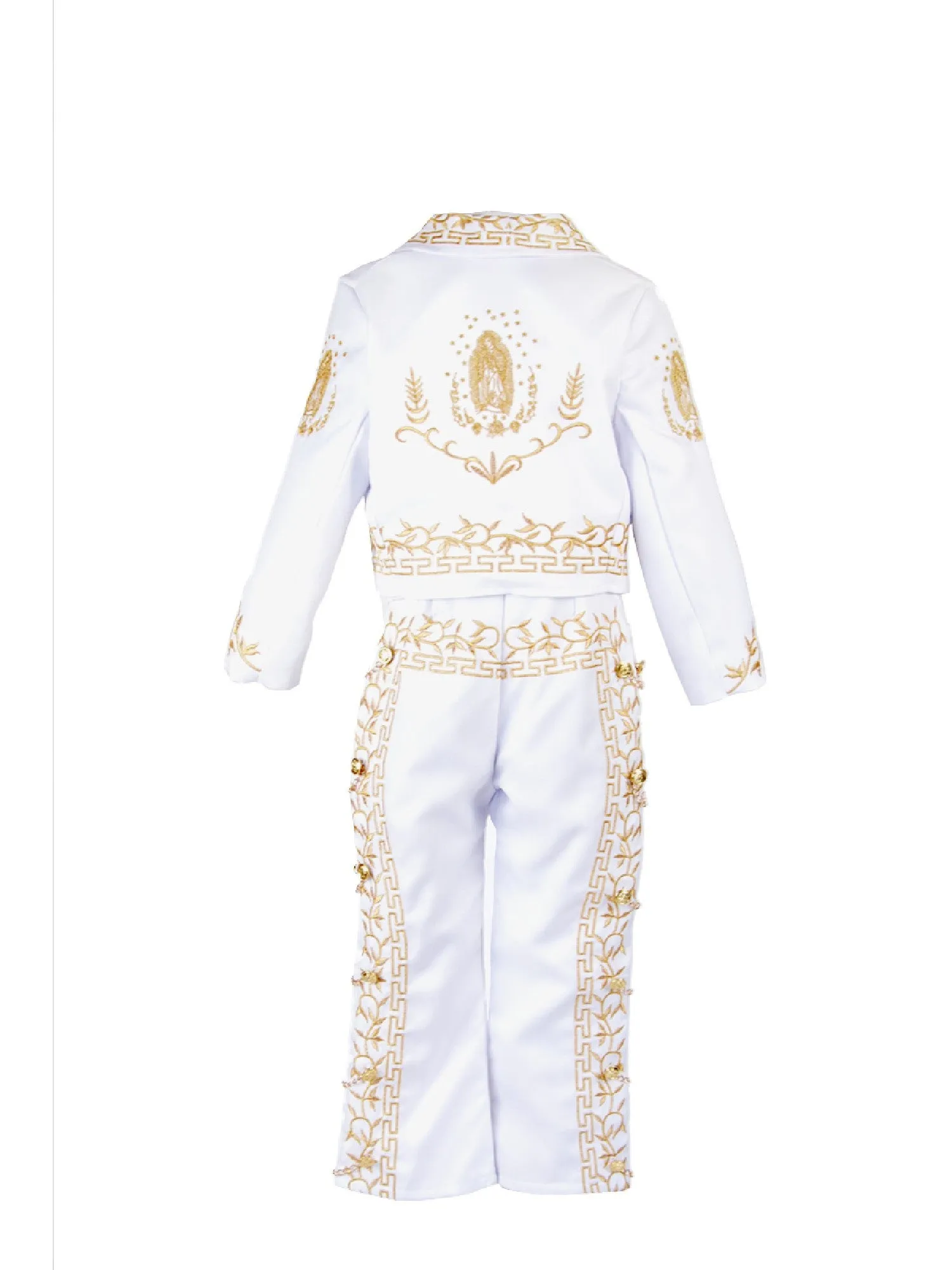 Baby Boys White Gold Virgin Mary Charro 6 Pc Formal Suit Set 6-12M