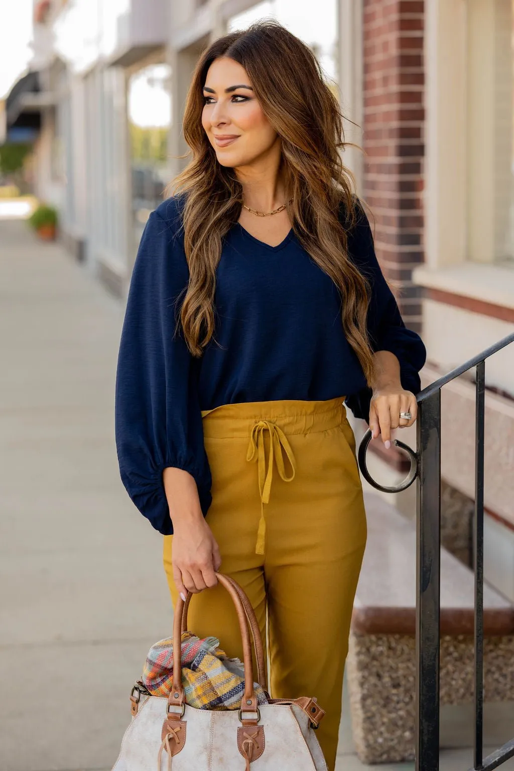 Balloon Sleeve V Blouse