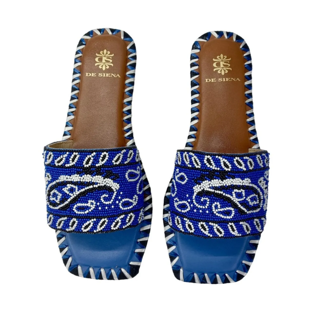 Bandana Beaded Slides in Deep Blue