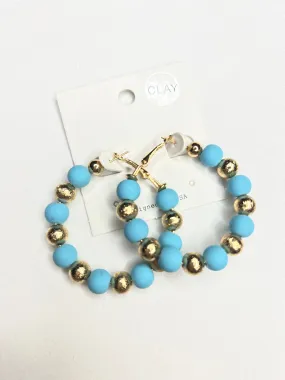 Beaded Hoop Earring// Lt. Blue Gold