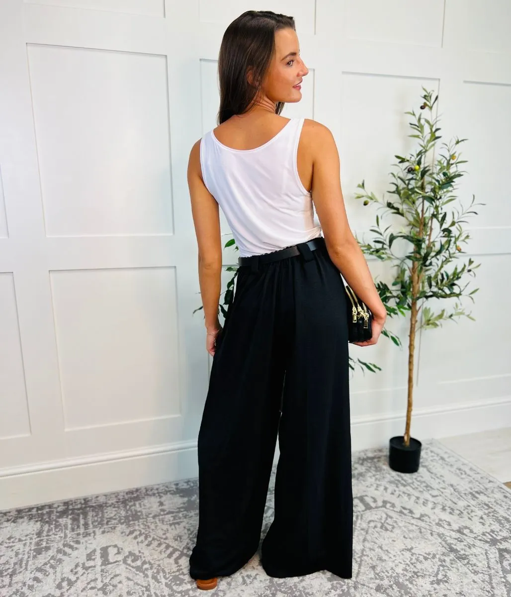 Black Belted Wide Leg Trousers