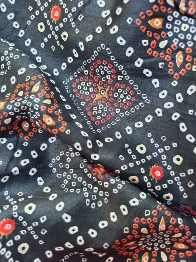 Black Digital Printed Cotton Bandhani Design Fabric ( 1 Mtr )