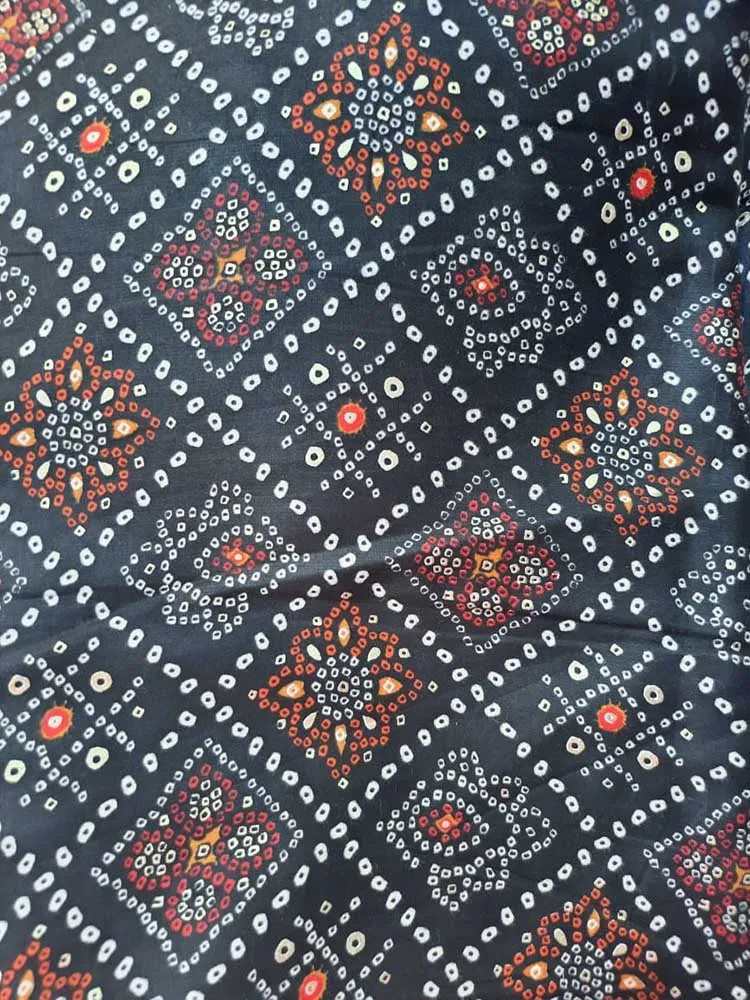 Black Digital Printed Cotton Bandhani Design Fabric ( 1 Mtr )