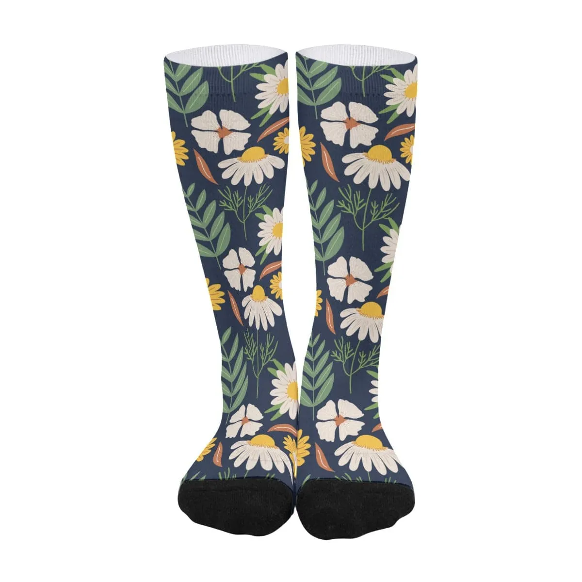 Black Ecru Daisy - All-Over Print Unisex Long Socks