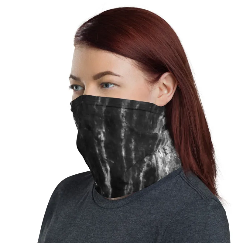 Black White Marbled Neck Gaiter, Marble Print Reusable Washable Face Mask-Made in USA/EU