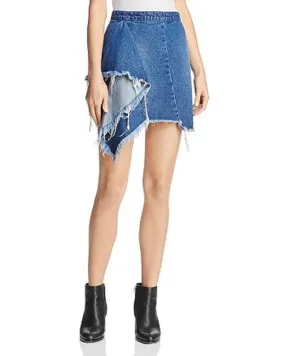 Blank NYC Women's Distressed Draped Asymmetrical Skirt, Blue, Size 29