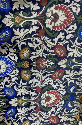 Blue Banarasi KimKhwab Silk Meenakari Fabric ( 1 Mtr )