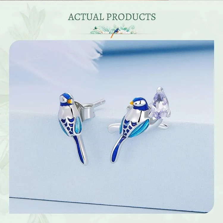 Blue Bird Sterling Silver and CZ Stud Earrings