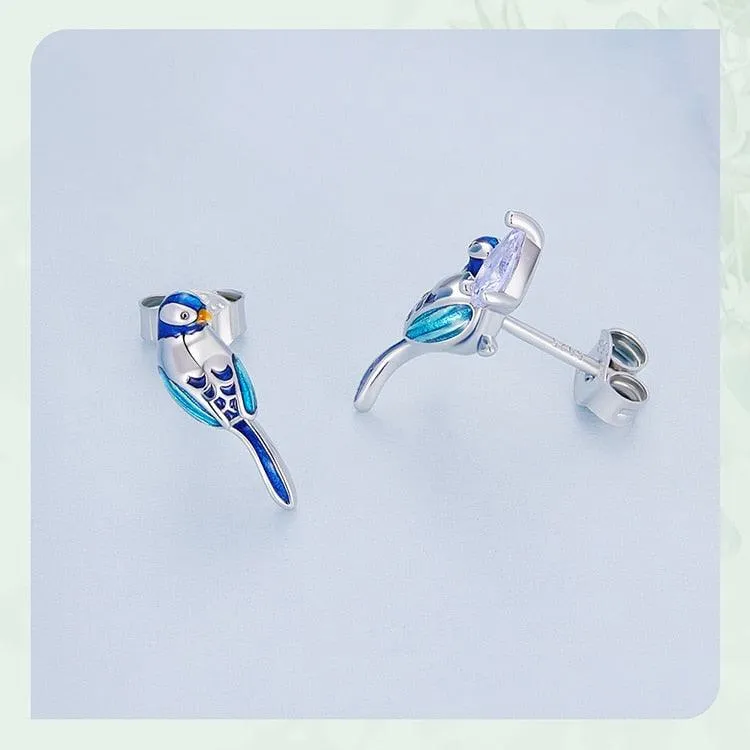 Blue Bird Sterling Silver and CZ Stud Earrings