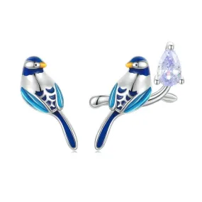 Blue Bird Sterling Silver and CZ Stud Earrings