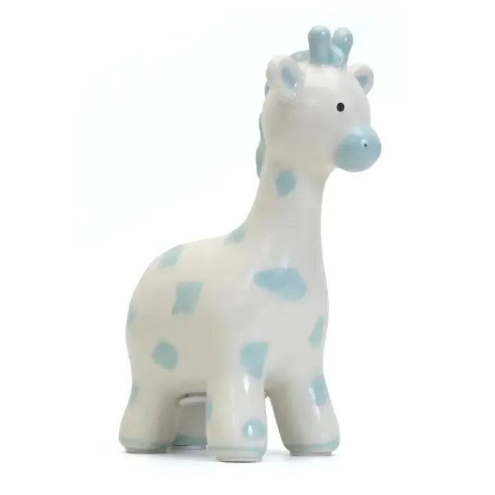 blue spotted giraffe piggy bank