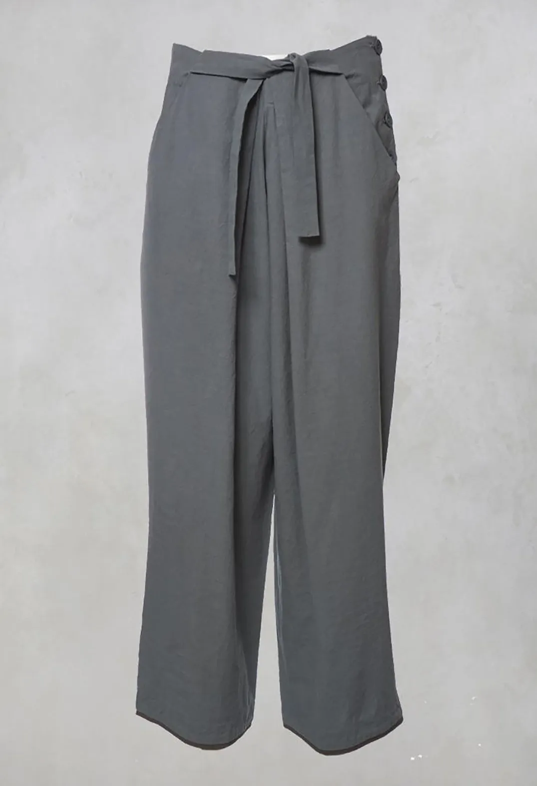 Blue Trousers with Pleats and Front Tie