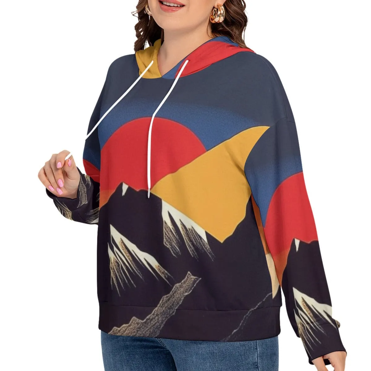 Bold Mountain Women's Long Sleeve Sweatshirt With Hood(Plus Size)