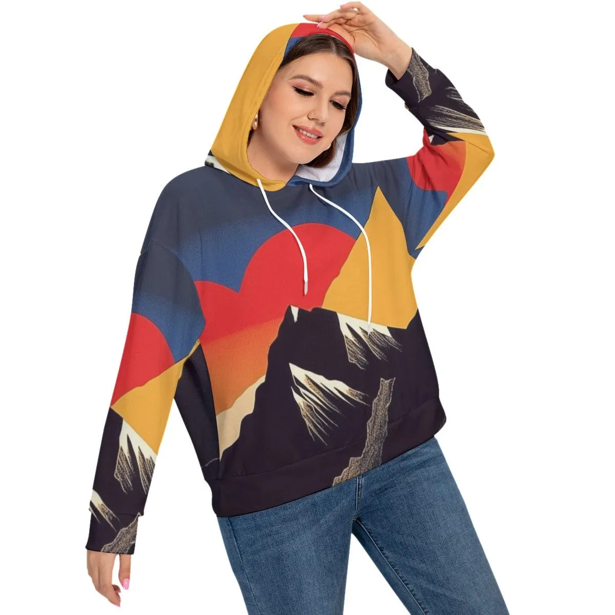 Bold Mountain Women's Long Sleeve Sweatshirt With Hood(Plus Size)