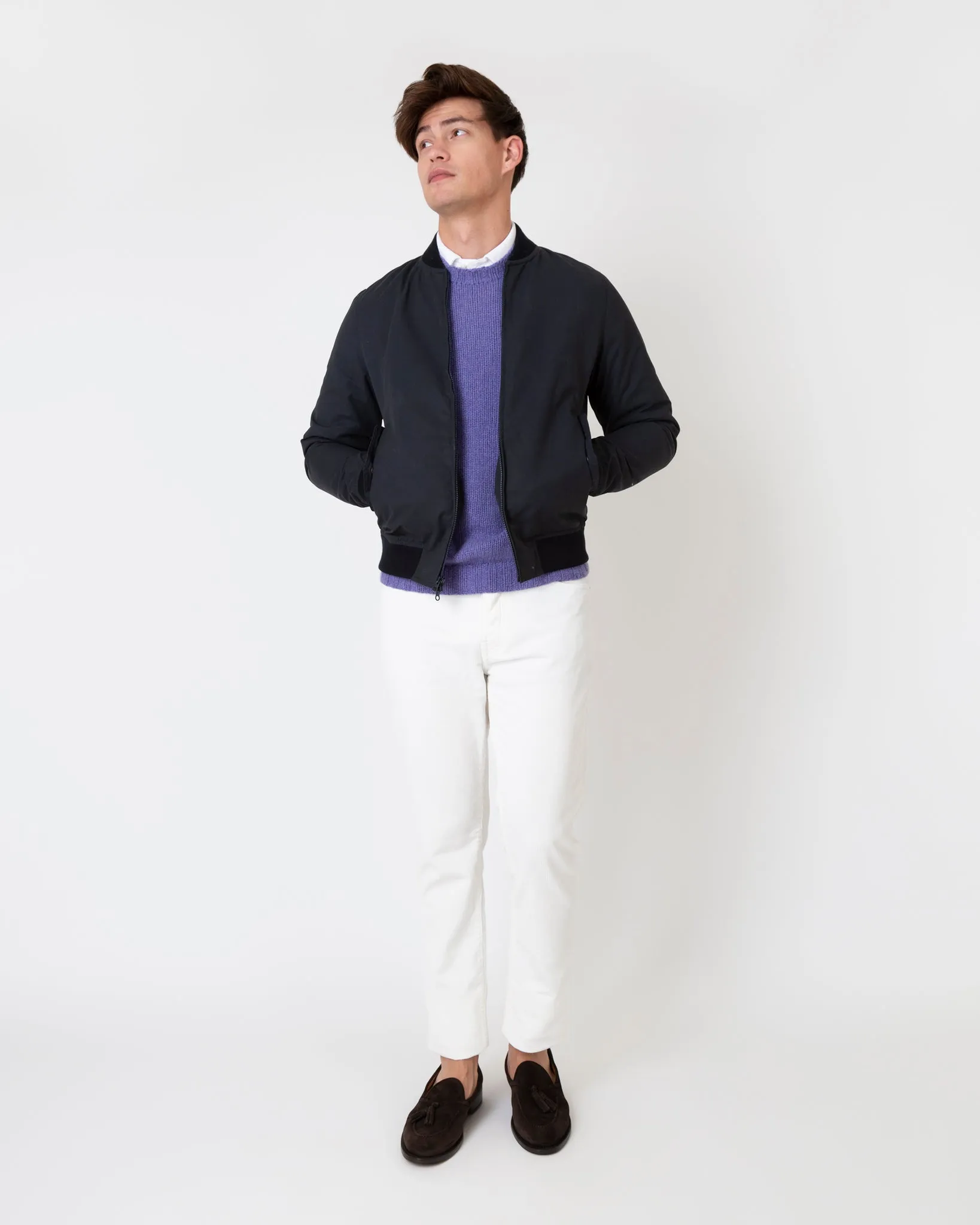 Bomber Jacket in Navy Dry Waxed Cotton