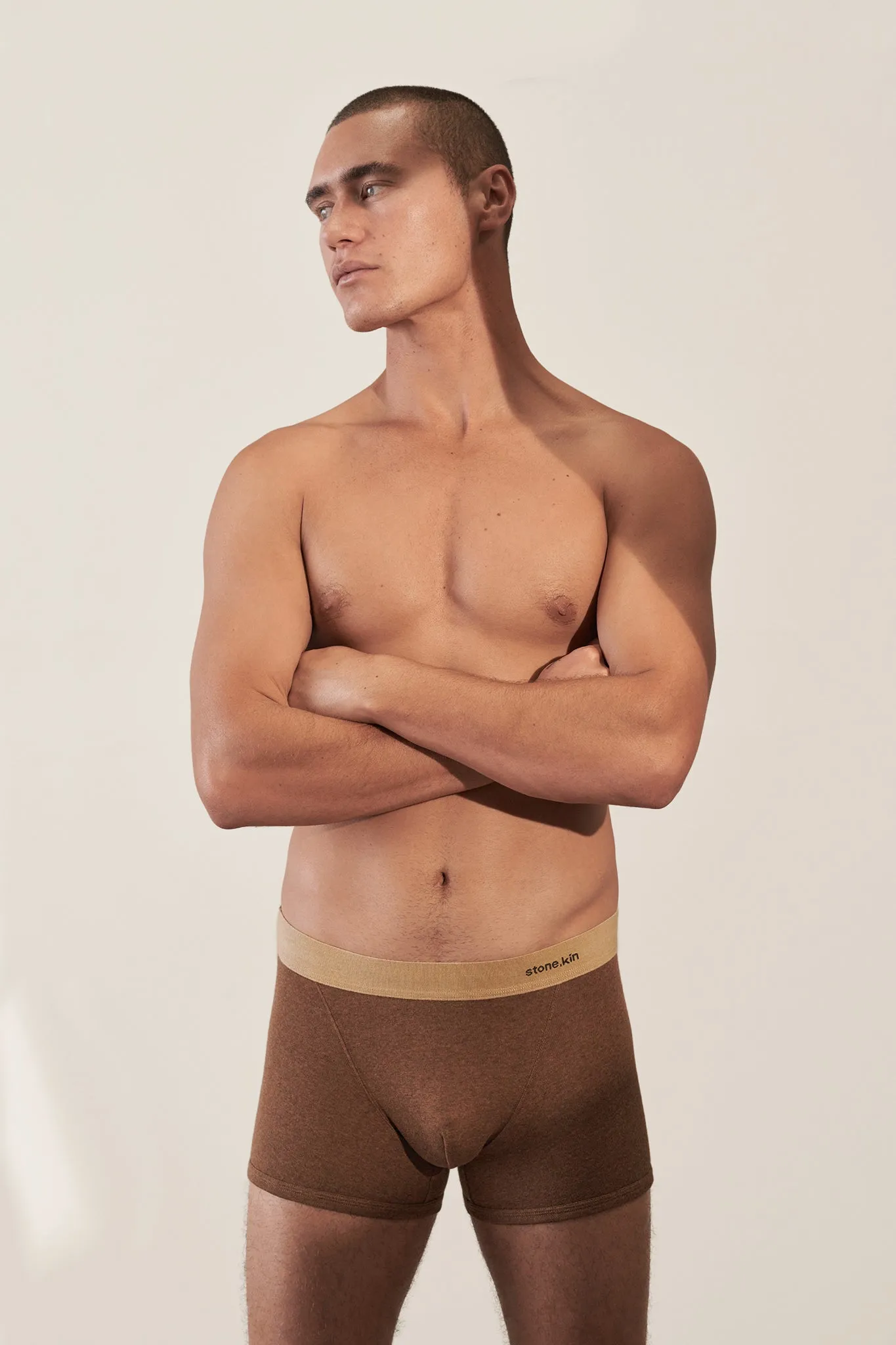 Boxer Brief in Organic Cotton Rib - Brown & Camel