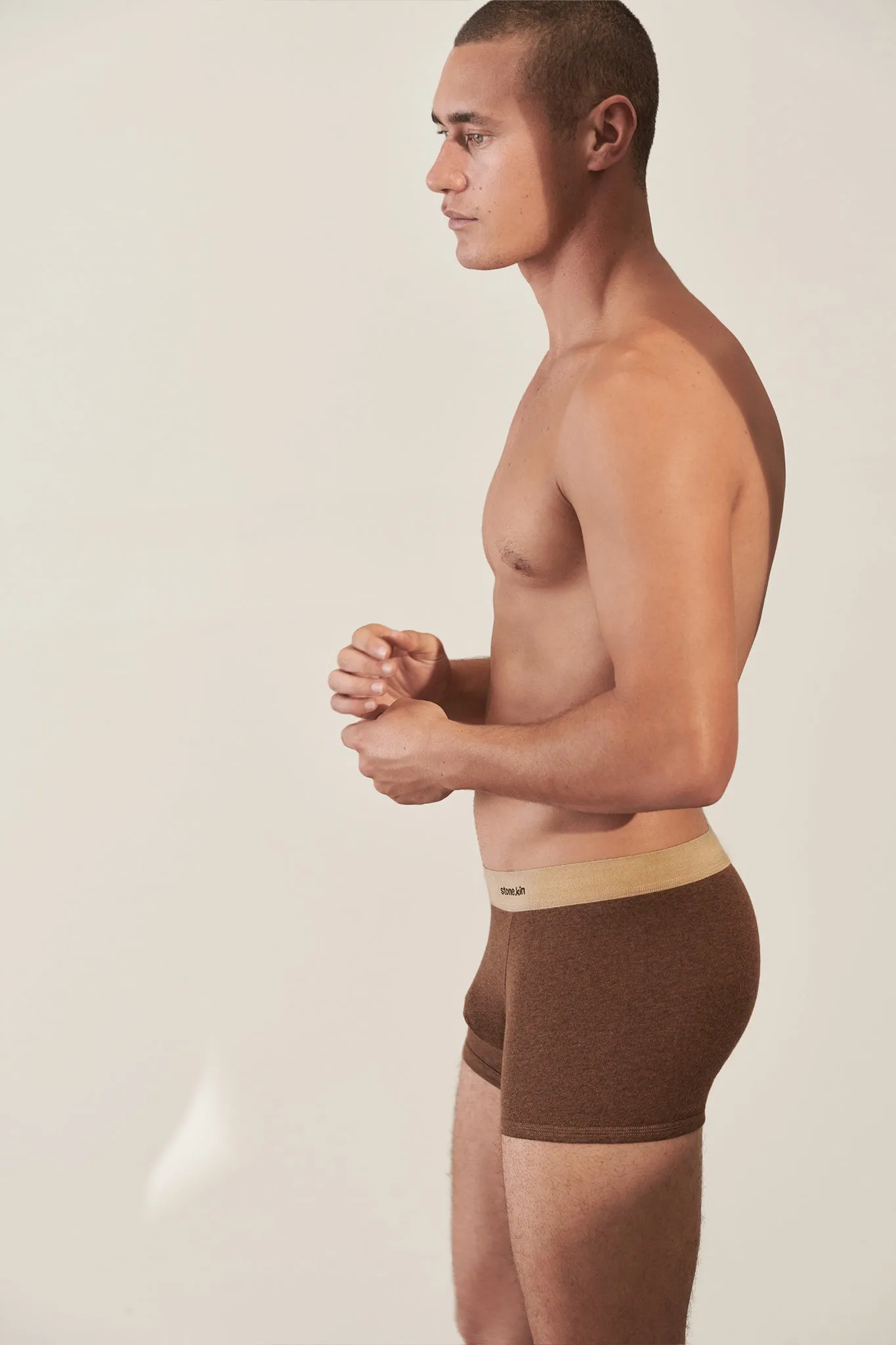 Boxer Brief in Organic Cotton Rib - Brown & Camel