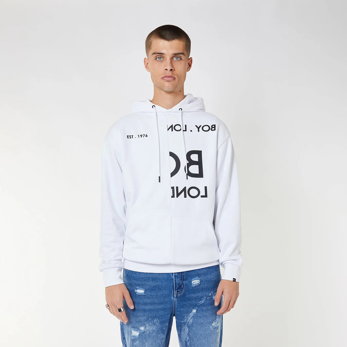 BOY EAGLE TYPO EMBROIDERY HOODIE - WHITE