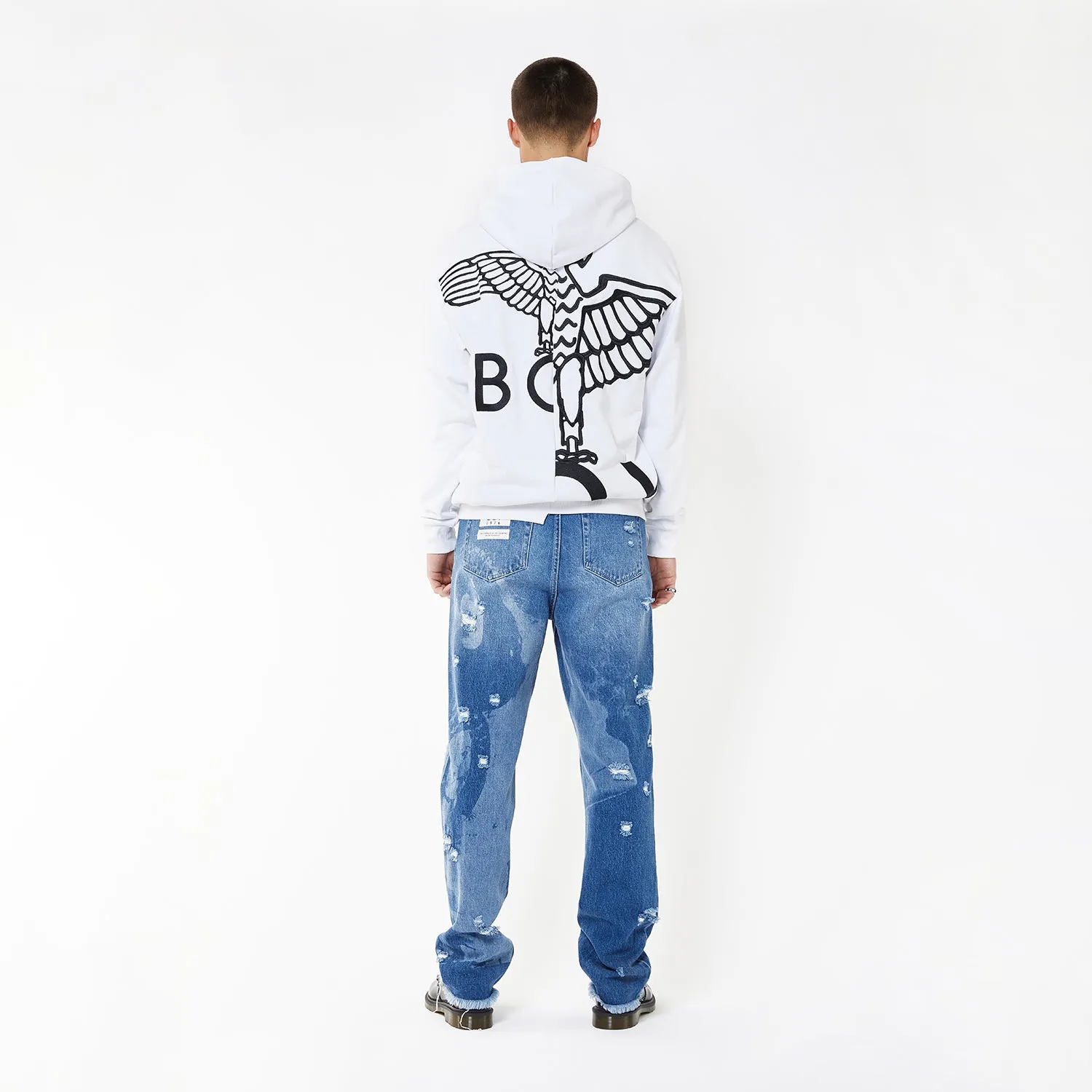 BOY EAGLE TYPO EMBROIDERY HOODIE - WHITE