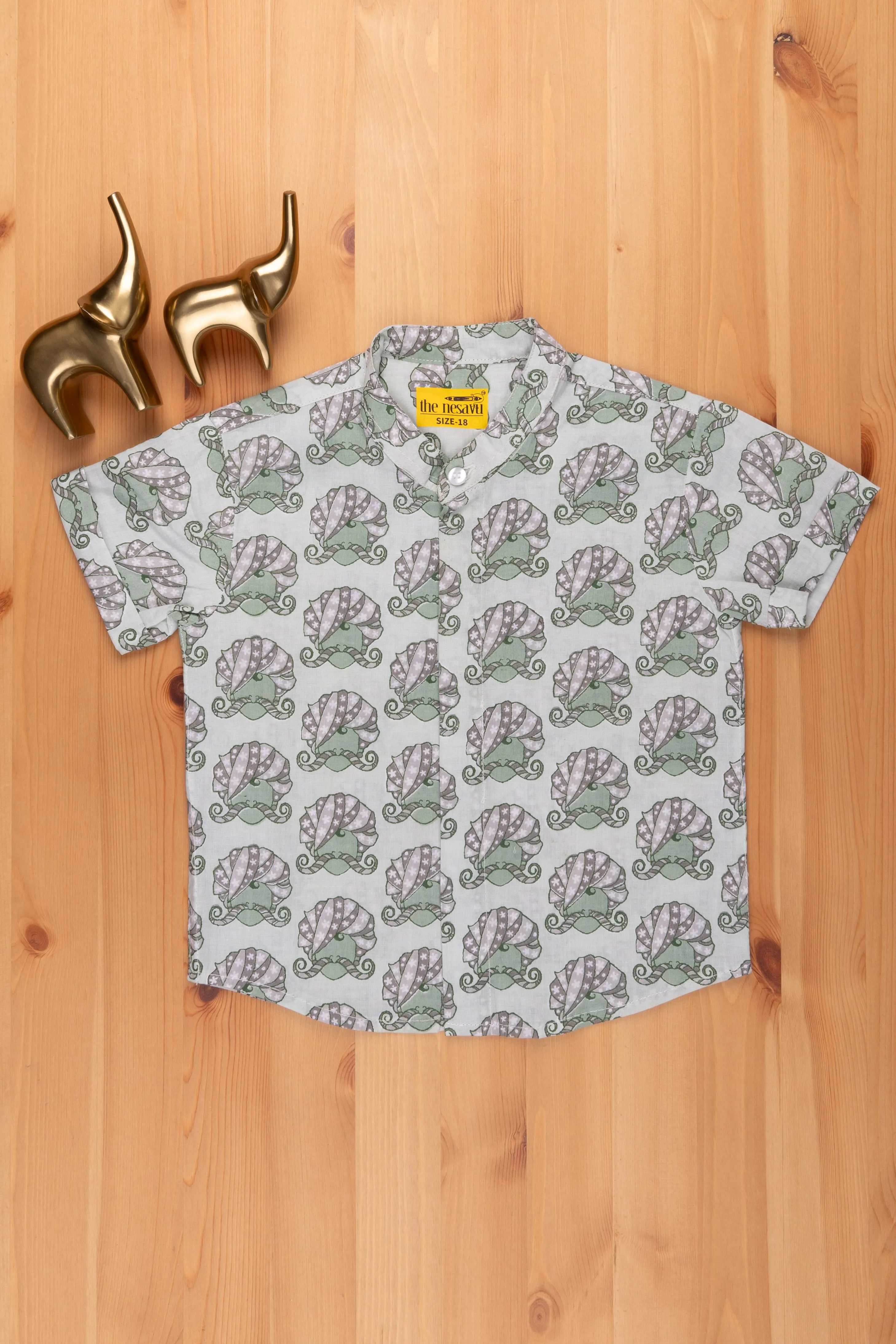 Boys Rajasthani Printed Green Cotton Shirt by The Nesavu