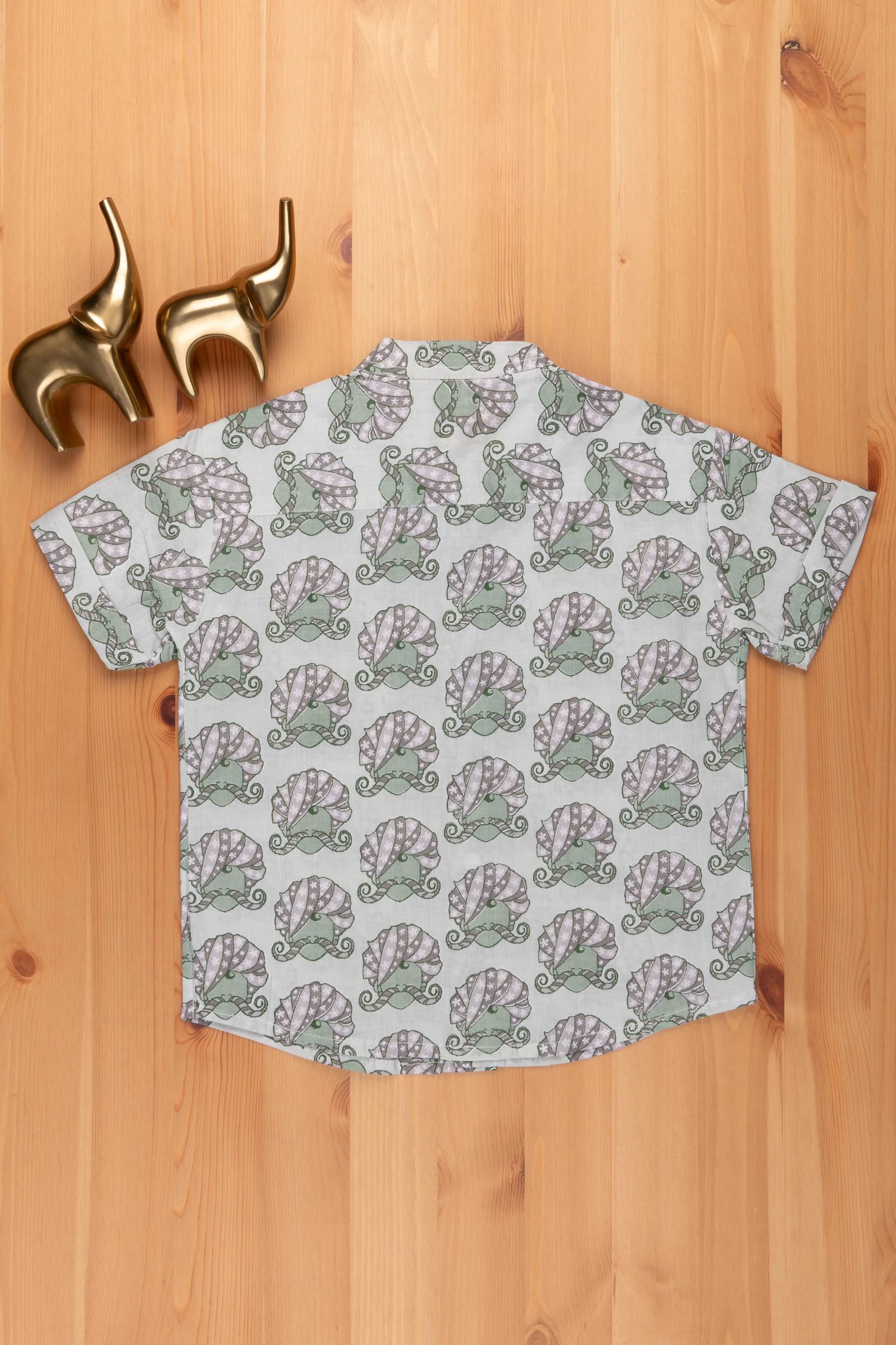 Boys Rajasthani Printed Green Cotton Shirt by The Nesavu