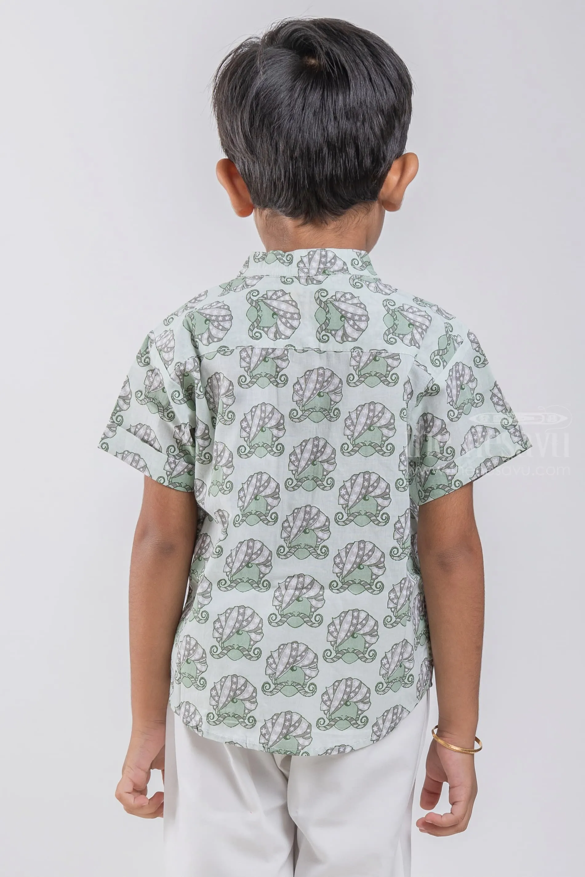 Boys Rajasthani Printed Green Cotton Shirt by The Nesavu