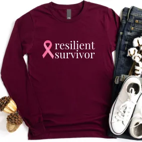 Breast Cancer resilient survivor Ribbon Long Sleeve Tee - Several Colors Available