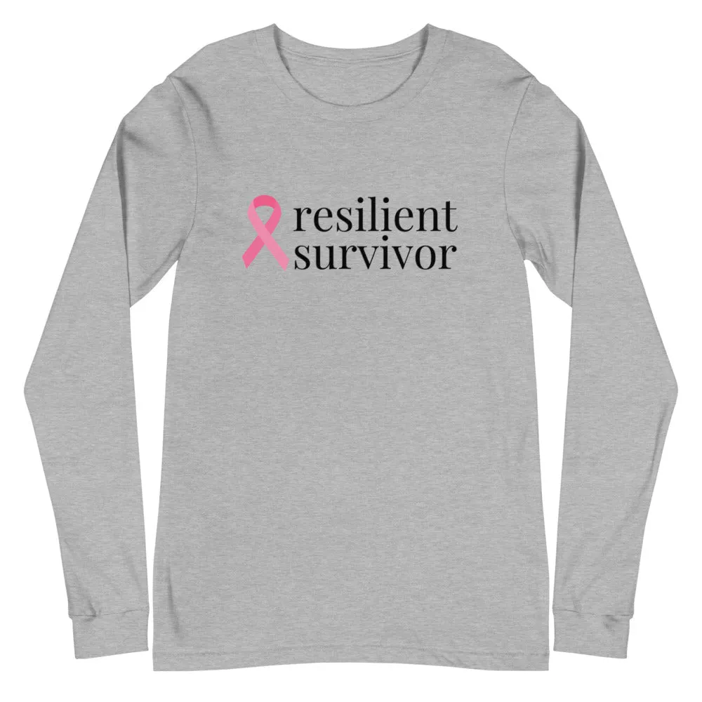 Breast Cancer resilient survivor Ribbon Long Sleeve Tee - Several Colors Available