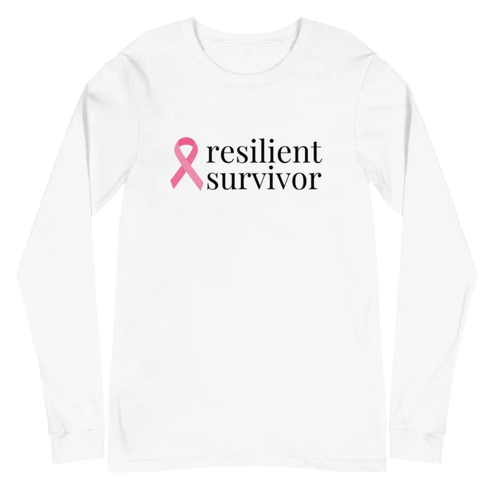 Breast Cancer resilient survivor Ribbon Long Sleeve Tee - Several Colors Available