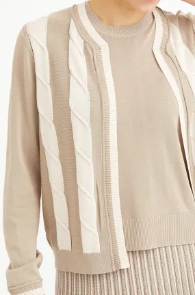 CABLE TWO-TONE CARDIGAN IN ITALIAN HIGH TWIST COTTON