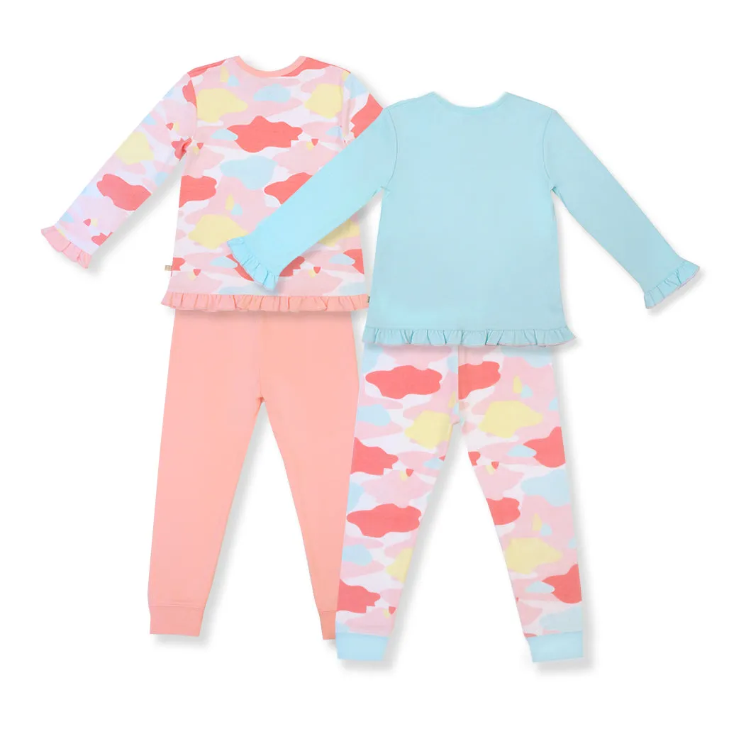 Camo Flash Ruffle Jammies Pyjamas 4pc Bundle Set (Pink)