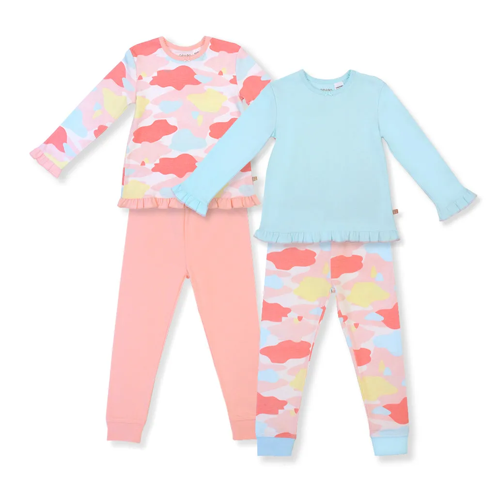 Camo Flash Ruffle Jammies Pyjamas 4pc Bundle Set (Pink)