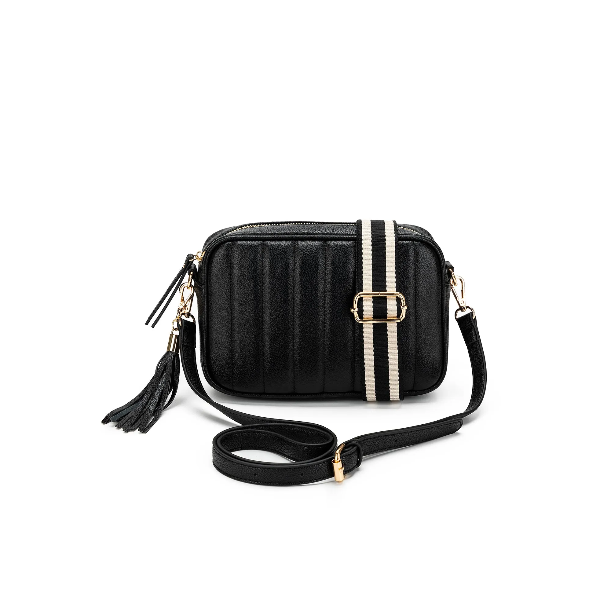 Carter Black PU Quilted Crossbody Bag