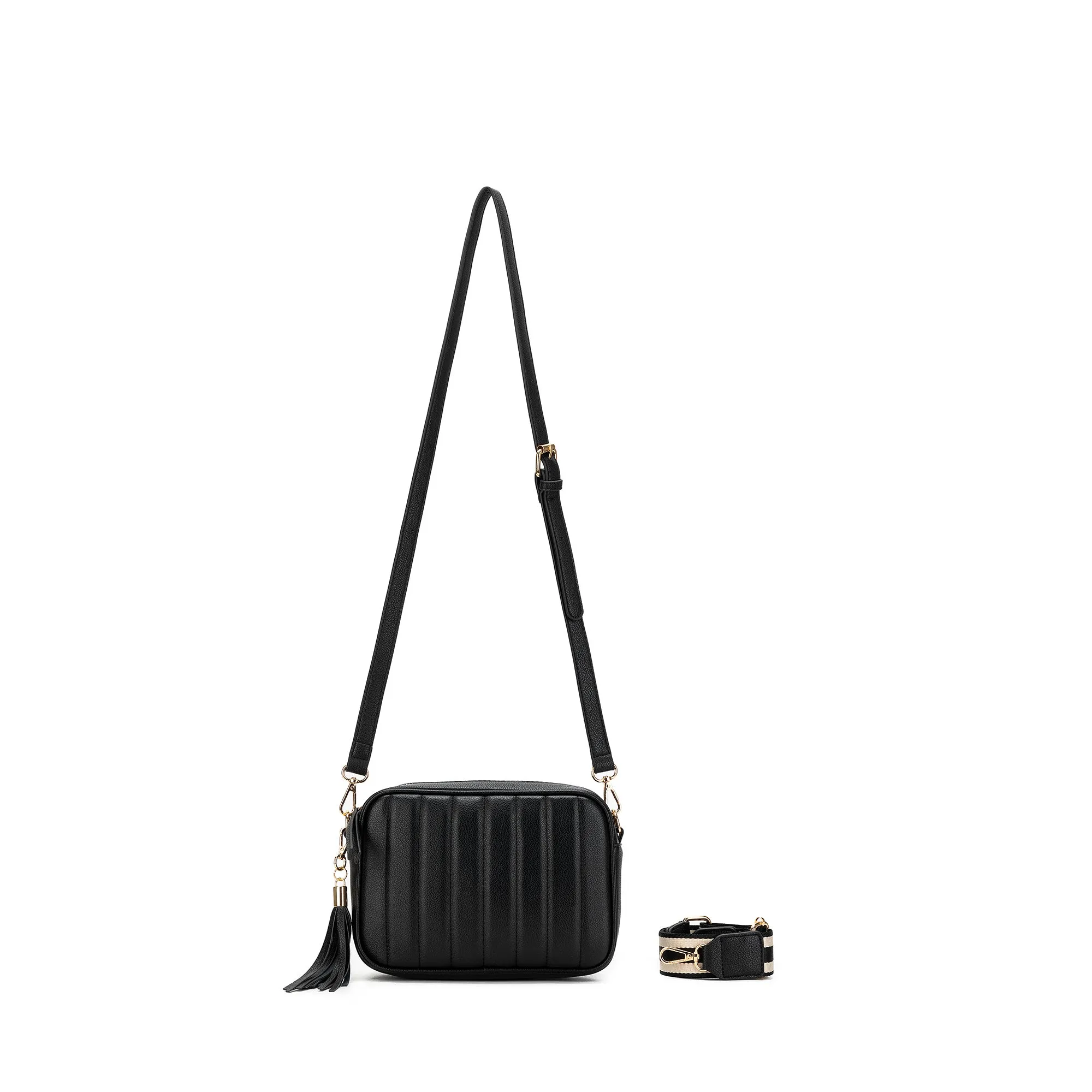 Carter Black PU Quilted Crossbody Bag