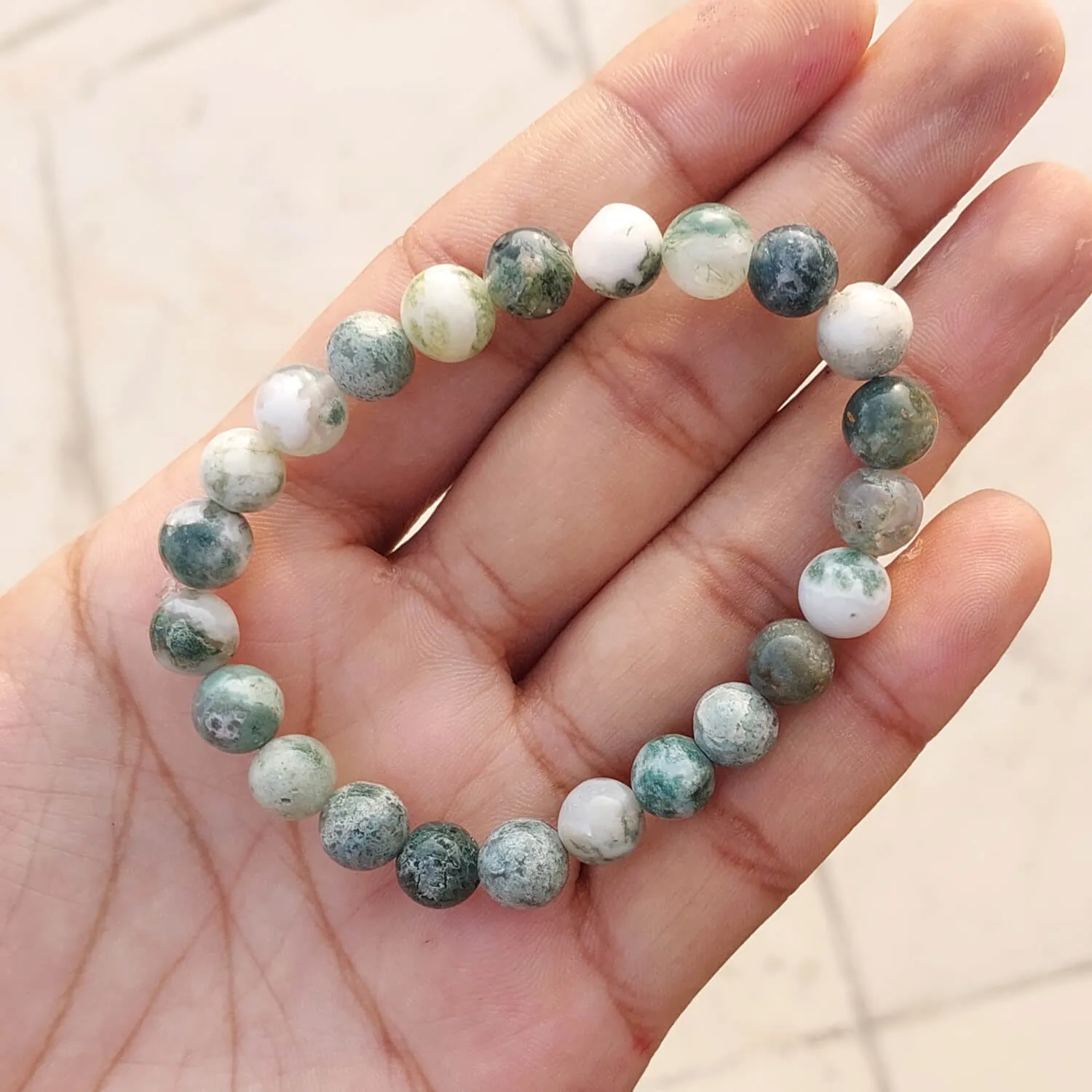 Certified Tree Agate 8mm  Natural Stone Bracelet