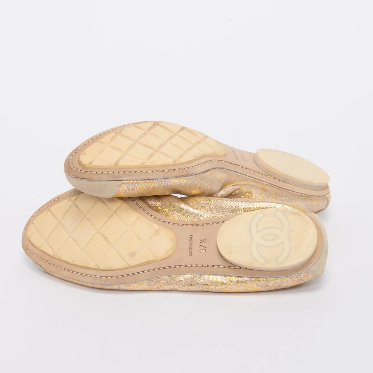 Chanel Gold Jacquard & Suede Scrunch Flats