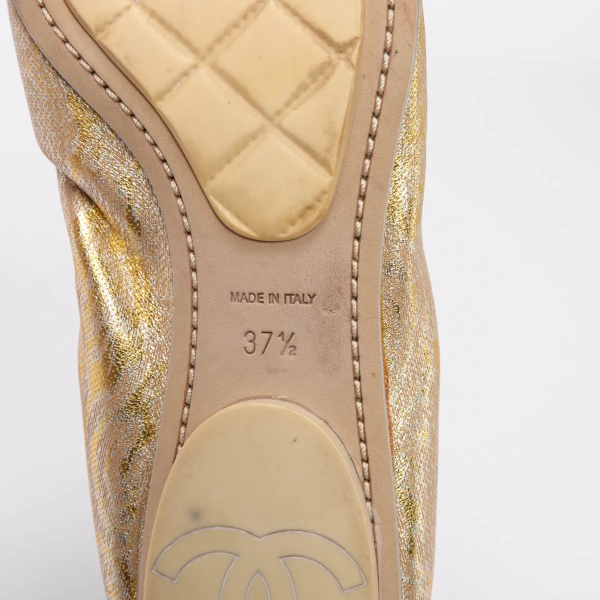 Chanel Gold Jacquard & Suede Scrunch Flats