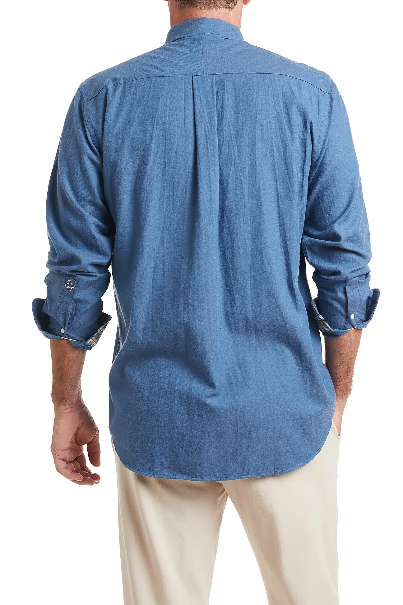 Chase Shirt Mariner Blue Twill with Stable Tattersall Tan Trim