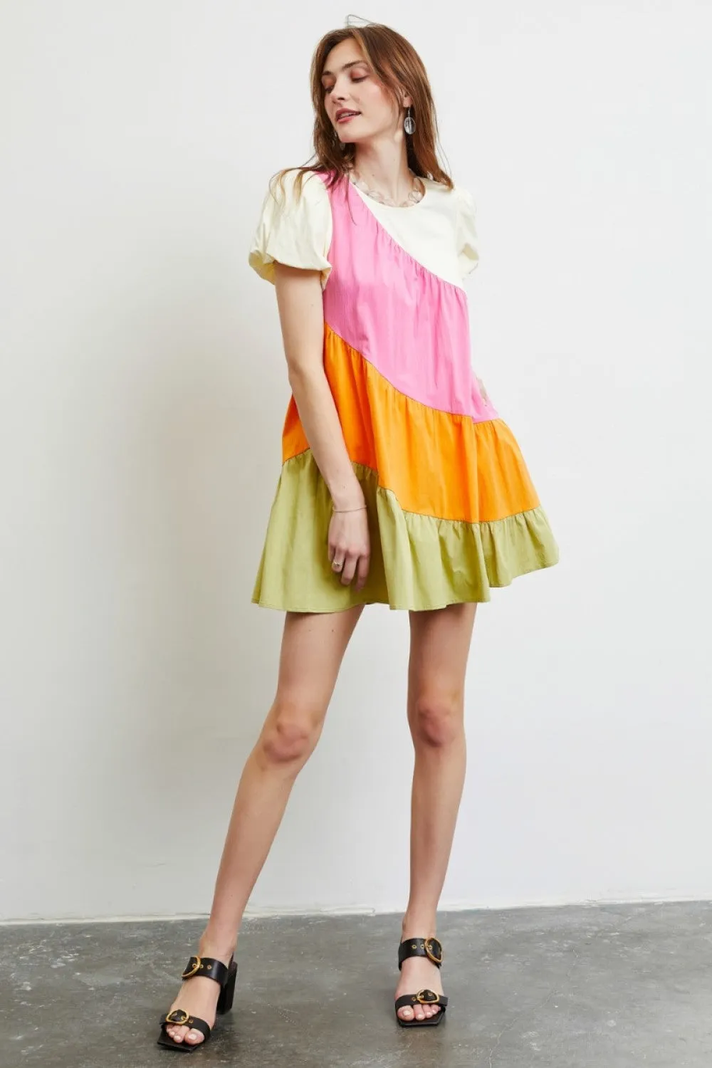 Color Block Tiered Mini Dress