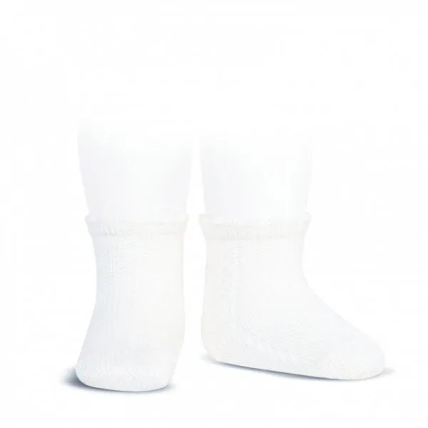 Condor Openwork Lace Short Socks With Fancy Cuff - White