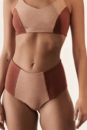 Contoured High Waisted Brief Organic Cotton Rib / Nude & Rust