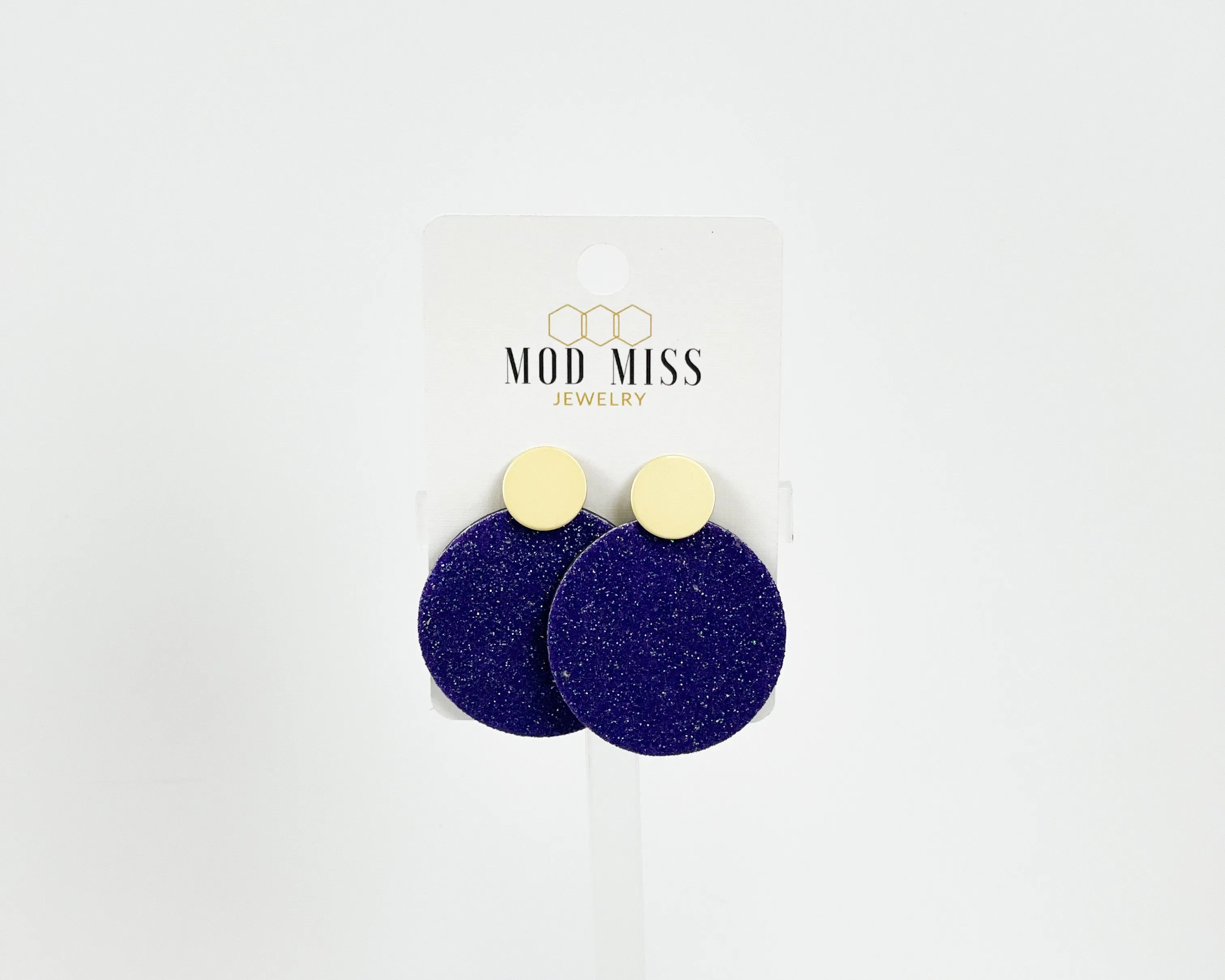 Cork Leather Round Earring Fine Glitter Purple