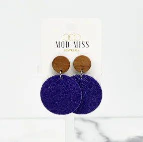 Cork Leather Round Earring Fine Glitter Purple