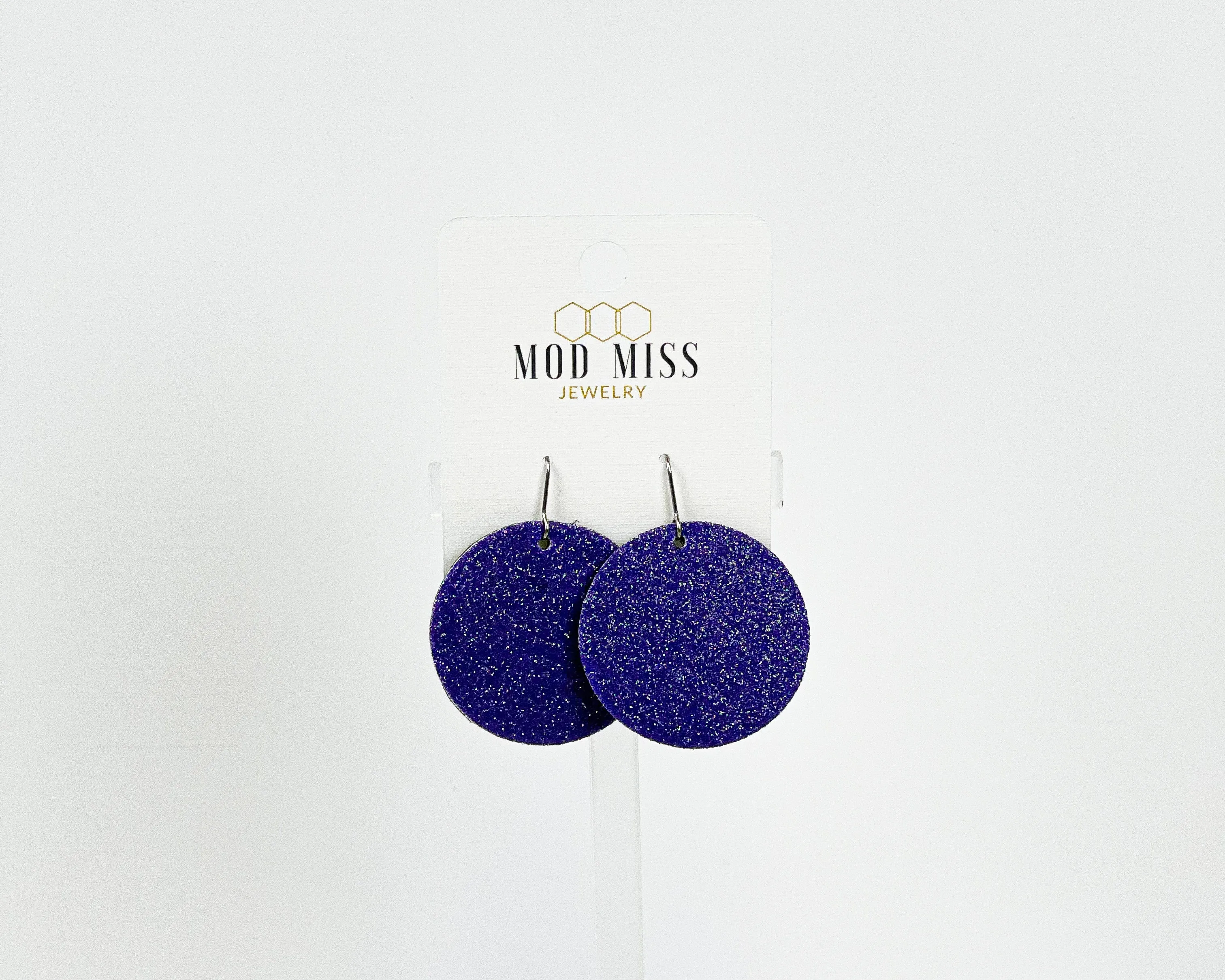 Cork Leather Round Earring Fine Glitter Purple