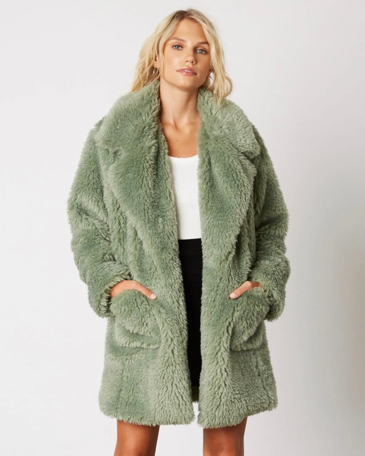 Cotton Candy LA - Open Collar Faux Fur Coat - More Colors