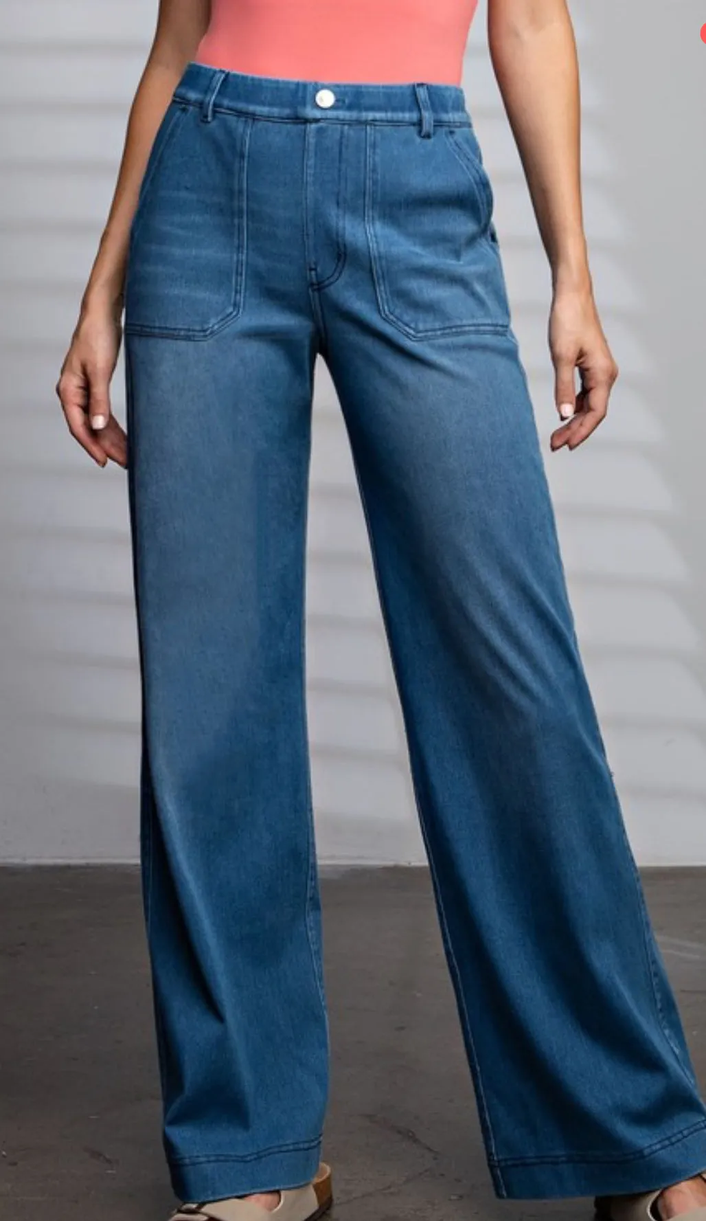 COTTON STRETCH PULL ON WIDE LEG DENIM ( 3 colors)