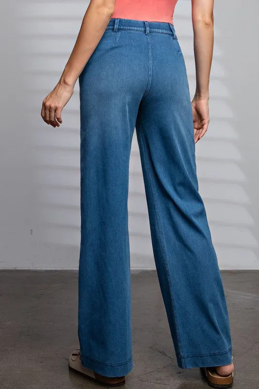 COTTON STRETCH PULL ON WIDE LEG DENIM ( 3 colors)