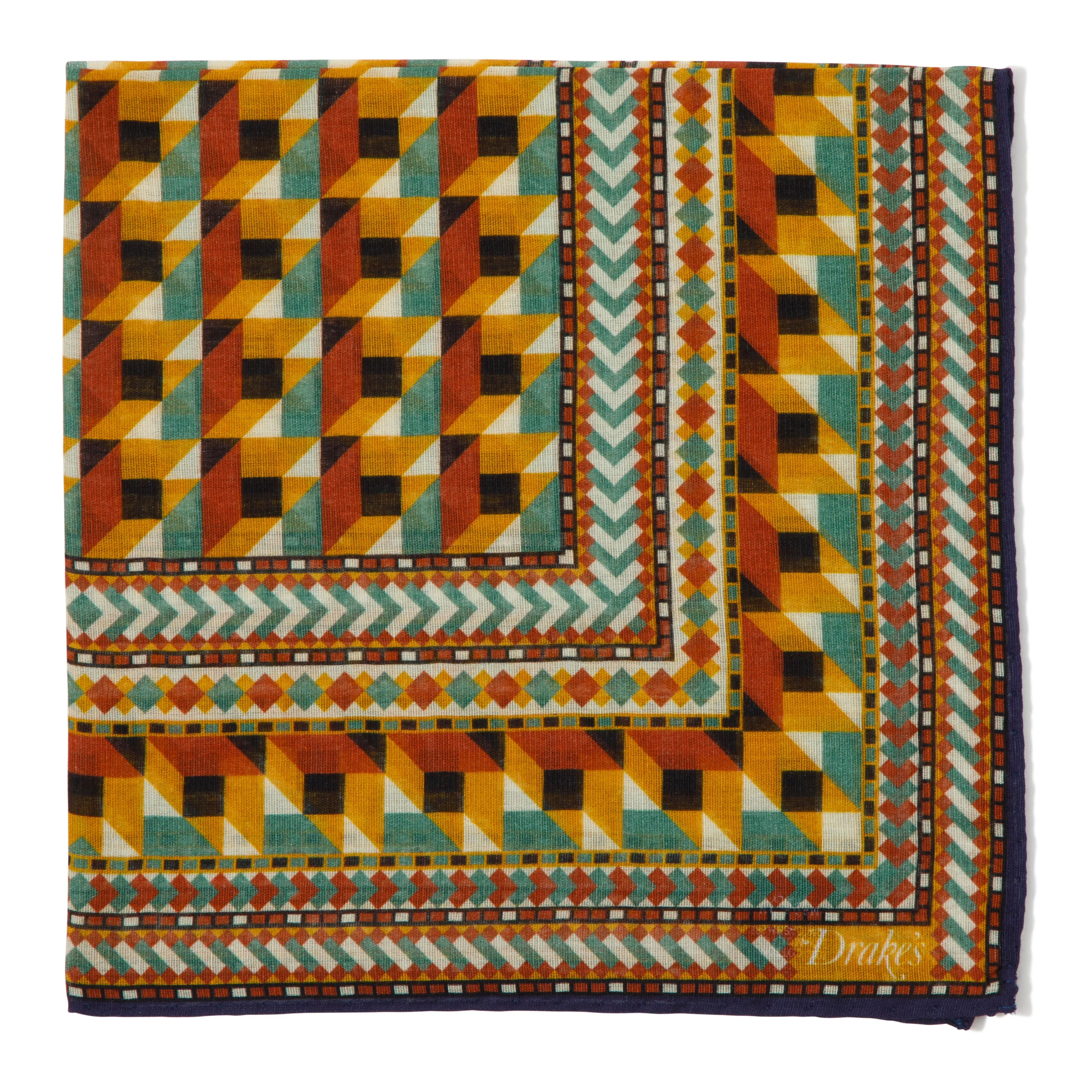 Cotton/Modal/Cashmere Geometric Print Pocket Square