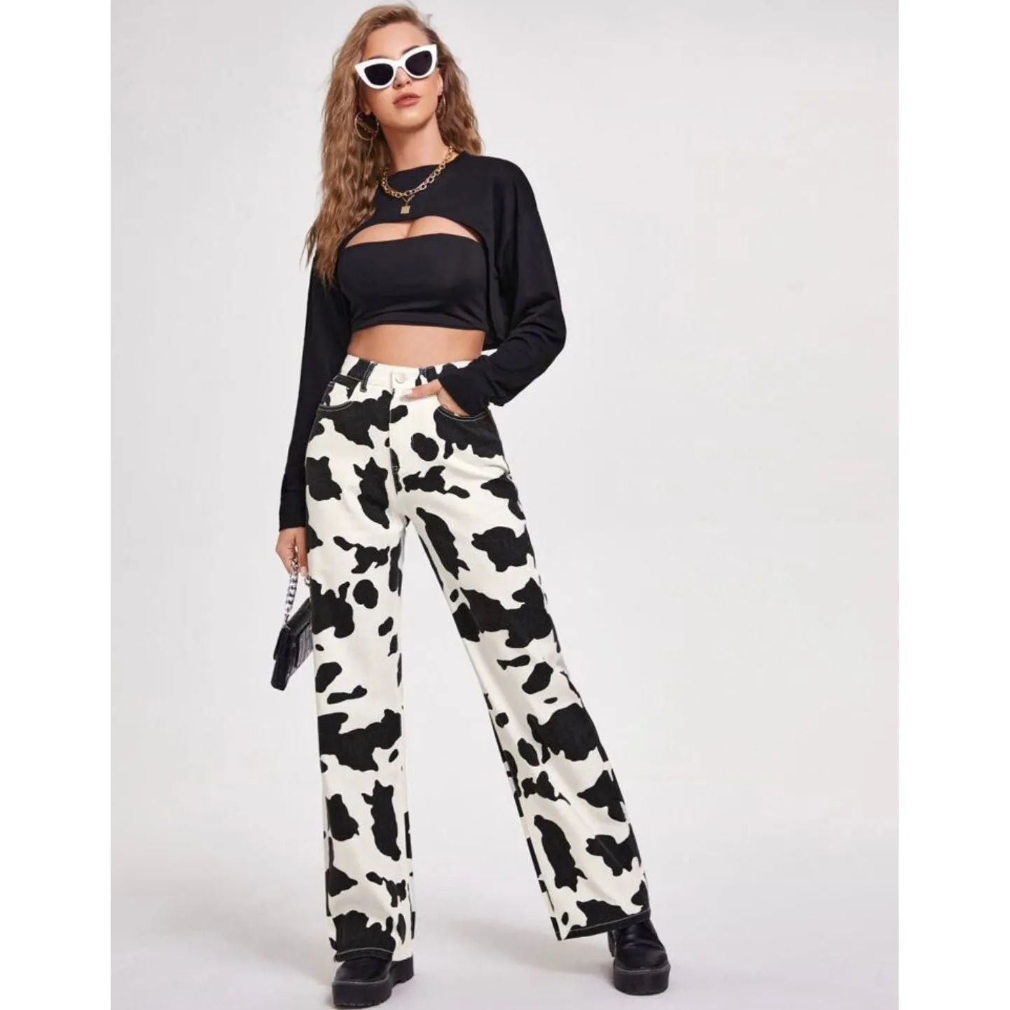 Cow Print wide Leg Jeans